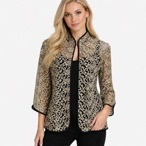 Alex Evenings Size Small cardigan& tank top twinset Gold evening shimmer NWT